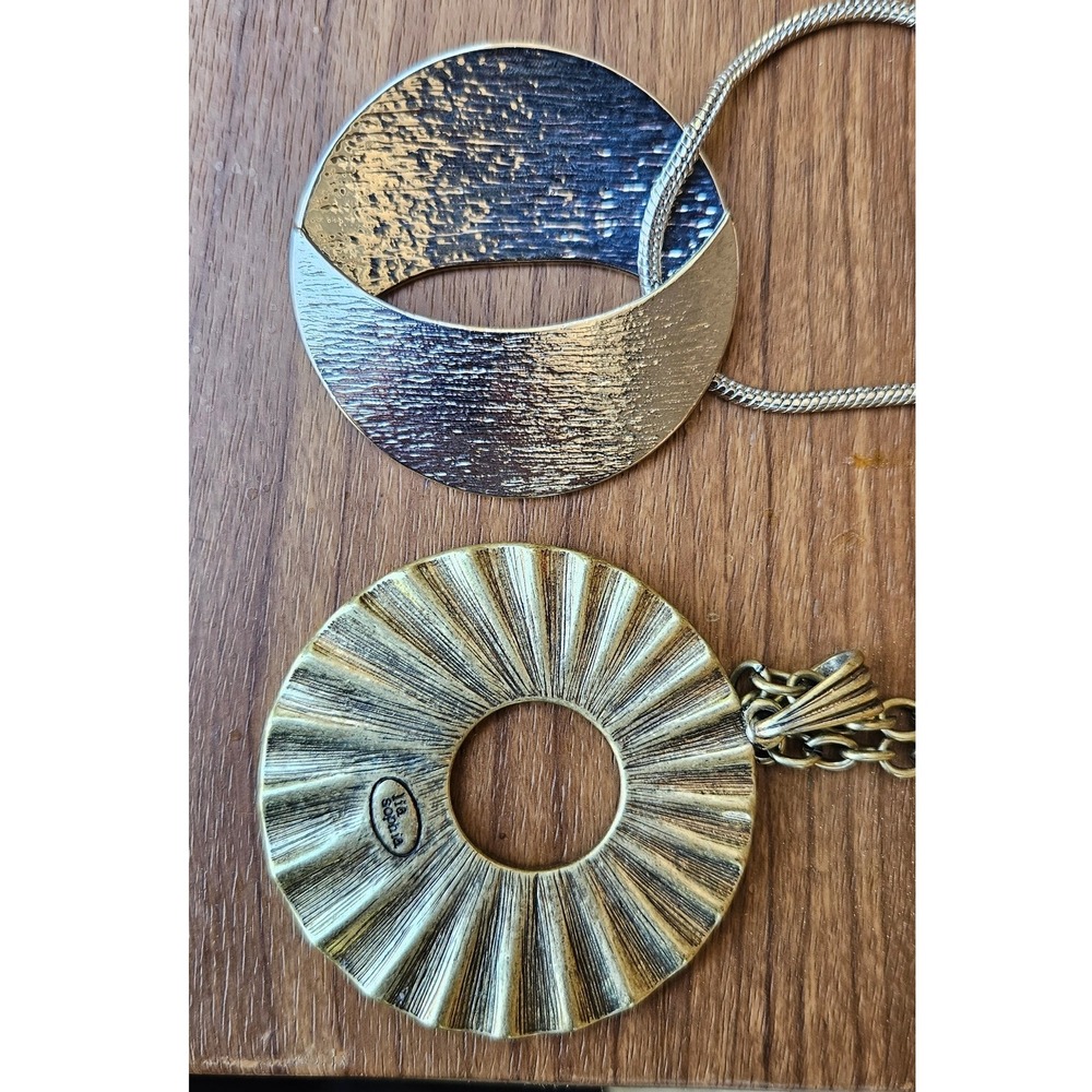 Lia Sophia Necklace Lot (2) Gold Silver Round Pendant Fashion Jewelry - Picture 5 of 6